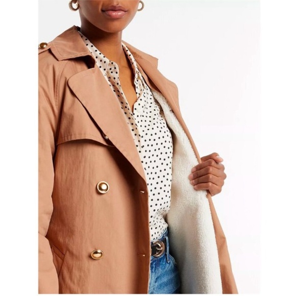 NWT Express Double Breasted Fleece Lined Classic Long Trench Coat Tan Large - Picture 3 of 13